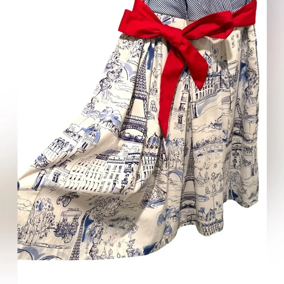 Chetta B EUC Size 6 Blue & White Paris Themed Sleeveless Retro Mini Dress (0676) - Picture 8 of 13